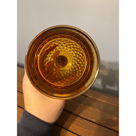 Vintage Indiana Glass Diamond Point Goblet Amber Single, Replacements, MCM - Picture 4 of 5